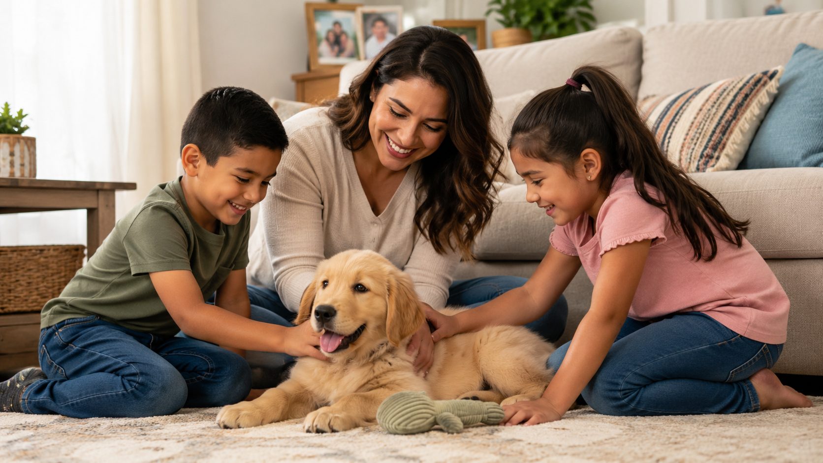 Familia feliz con su cachorro en Miami